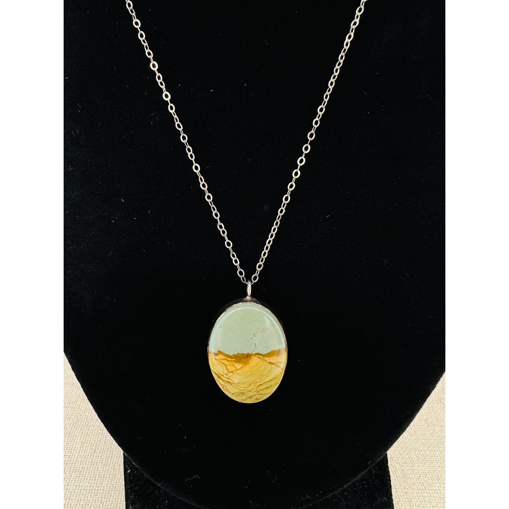 Sterling Silver Picture Jasper Pendant Necklace Landscape Stone Boho Jewelry